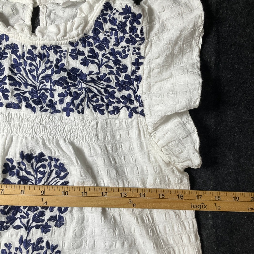 THML Embroidered Blouse Womens S White Cotton Ruffle Flutter Boho Cottagecore - Picture 5 of 9